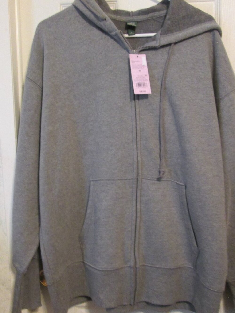 NWT Men's Heather Gray Oversized Full Zip Hoodie Sweatshirt, Size Medium